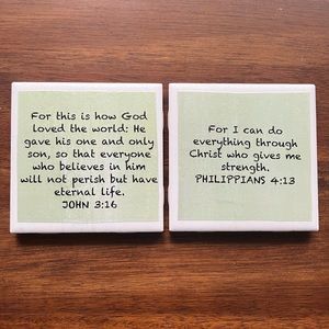 Handmade Tile Coasters with Scripture
